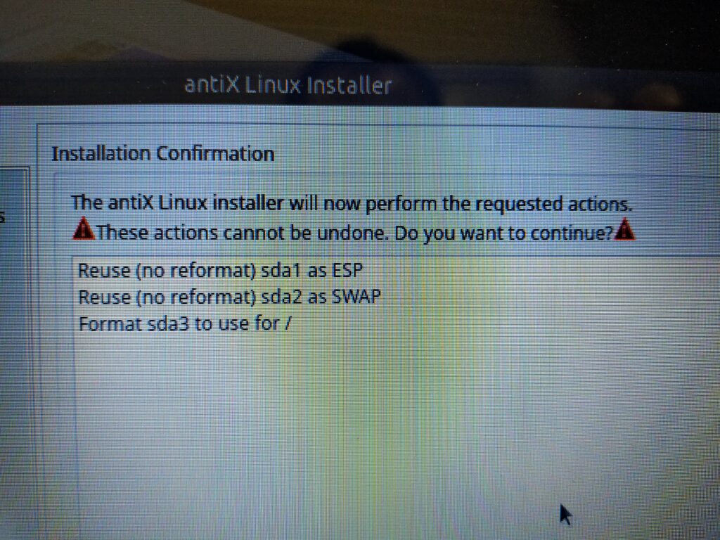 AntiX-Installation Confirmation