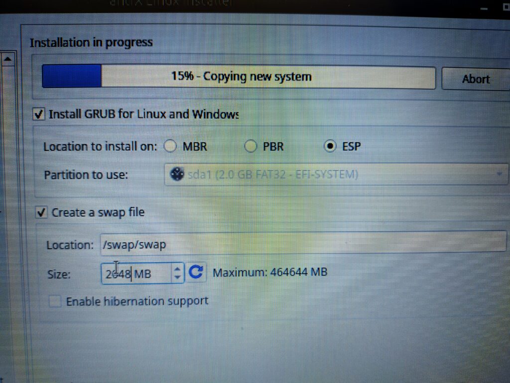 AntiX-Instllation in Progress